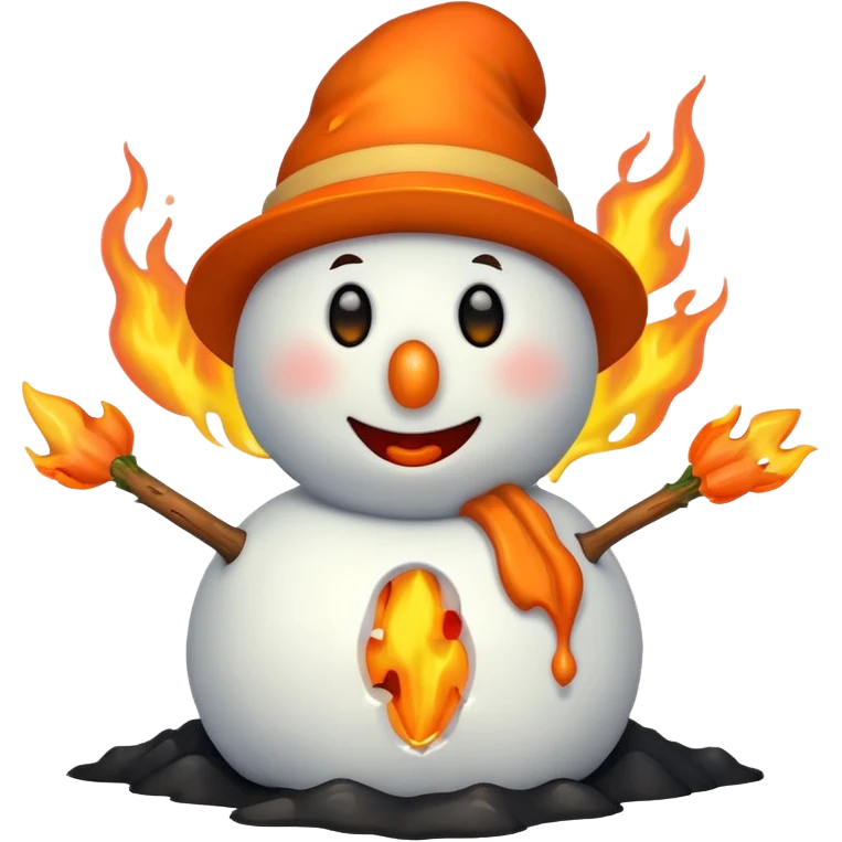 Snowman surrounded by fire emoji