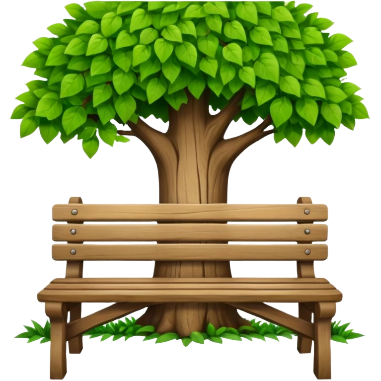 Bench facing at the front with a tree next to it emoji