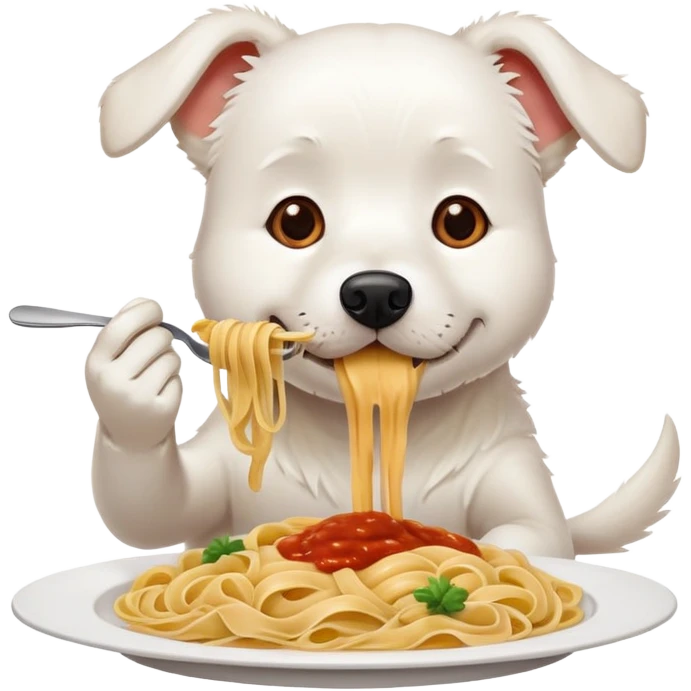 White dog with pasta emoji