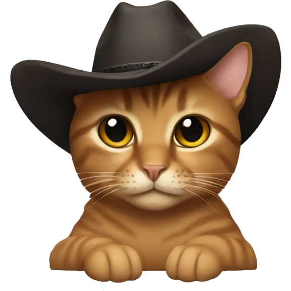 brown cat with black stripes laying down has a cowboy hat on emoji