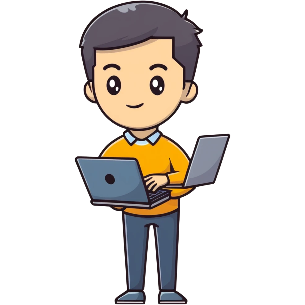 full body male teacher with attractive handsome face and stylish modern haircut in casual clothes holding a laptop emoji