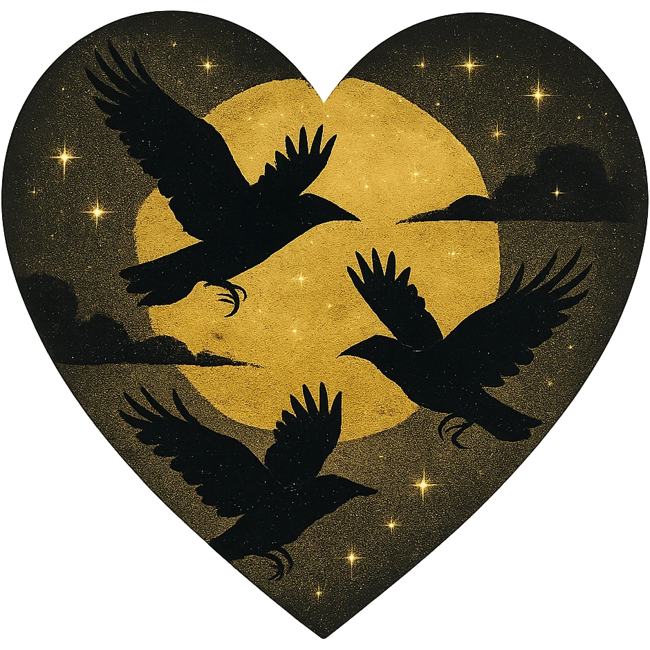  heart with yellow night sky and dark ravens, remove background emoji
