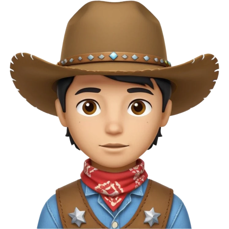 cute cowboy portrait, head and shoulders only, diverse skin tone, cowboy hat, bandana, western outfit collar, confident expression, 3D cartoon, mobile game icon style, clean background, no text, no watermark
 emoji