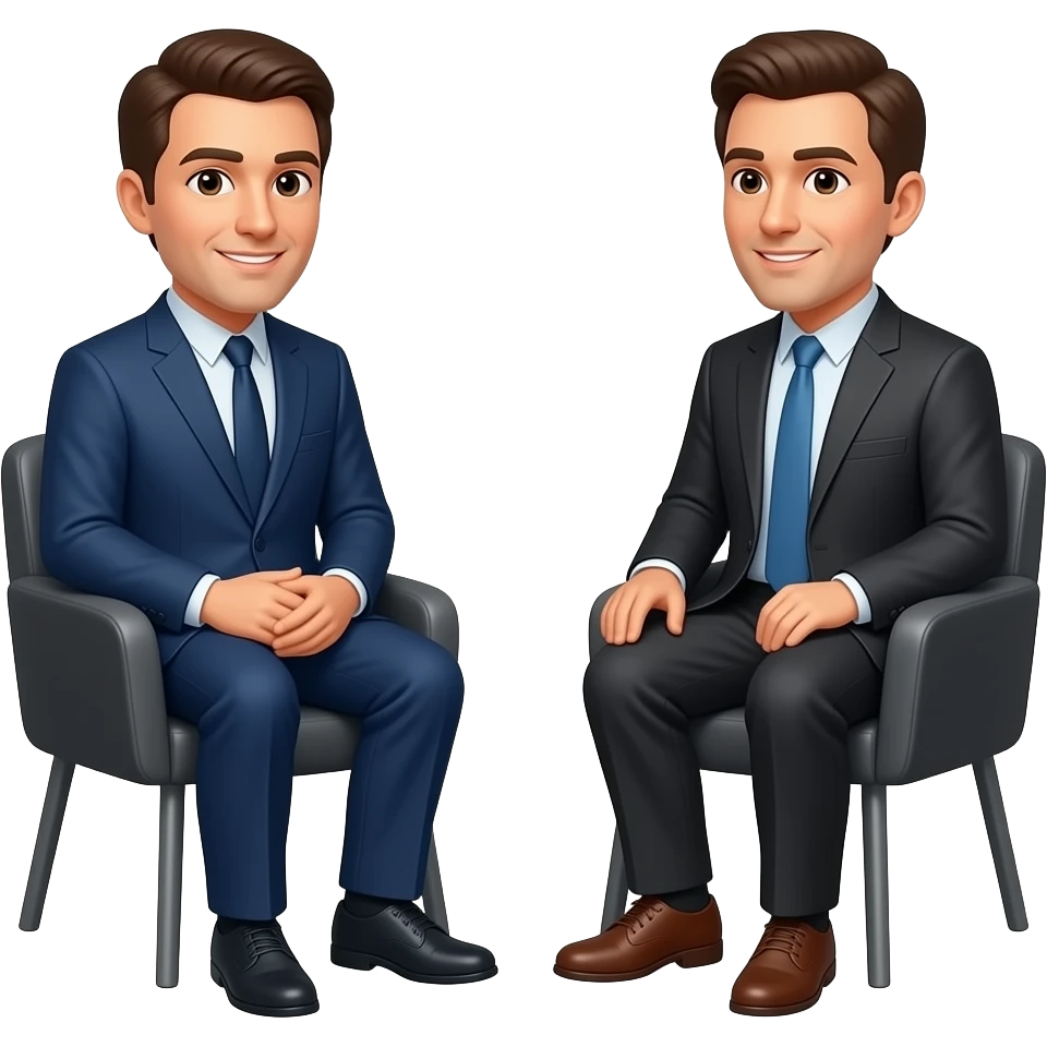 i want a two men sat opposite each other like interview in emoji emoji