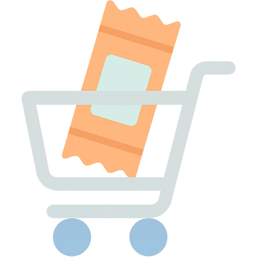 Shopping cart with a digital snack bar inside, minimal flat emoji style emoji