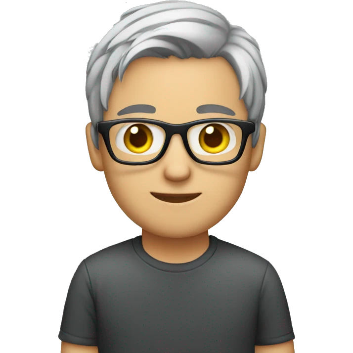 young men with dark glasses with gray hair playing on computer emoji