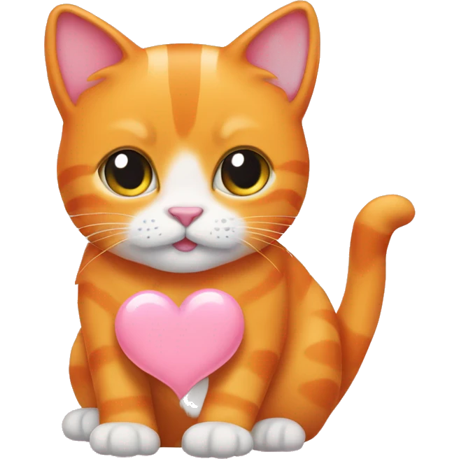 Orange cat with baby pink heart  emoji