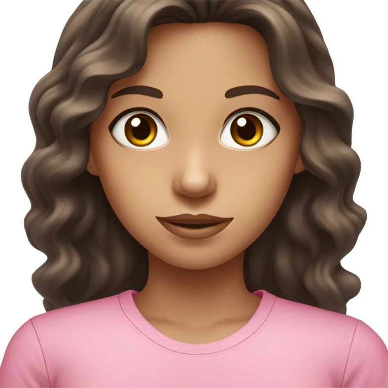 Girl with long dark brown hair and blue eyes wavy hair and pink shirt emoji
