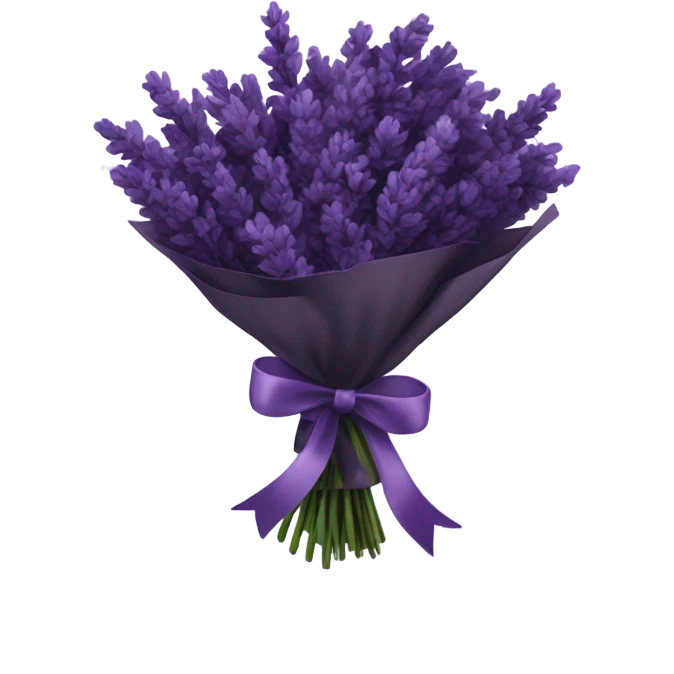 a beautiful aesthetic bouquet of dark purple  lavender tied with a silk purple ribbon emoji