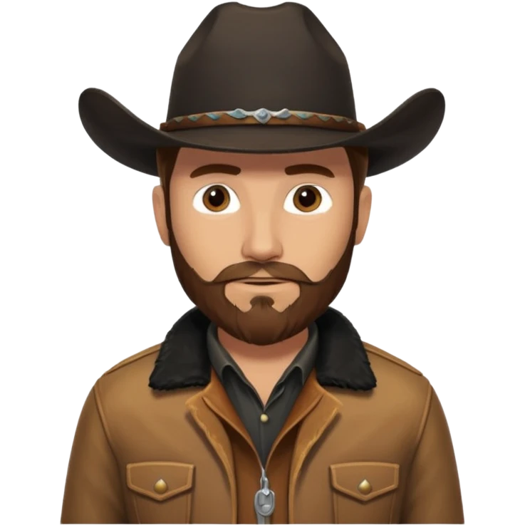 yellowstone dutton ranch cowboy with brown beard, black cowboy hat with no rope no jewel, black shirt, and leather tan jacket emoji