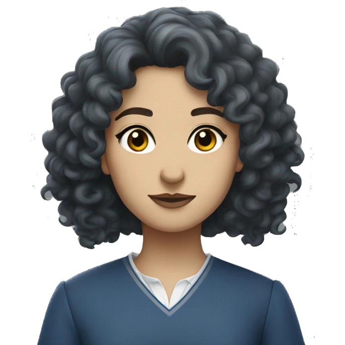 White ravenclaw with dark curly hair and grey dress emoji