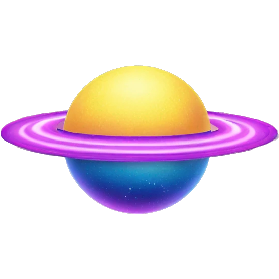 sparkly glittery blue purple and pink gradient planet with a yellow cheesy saturn ring emoji