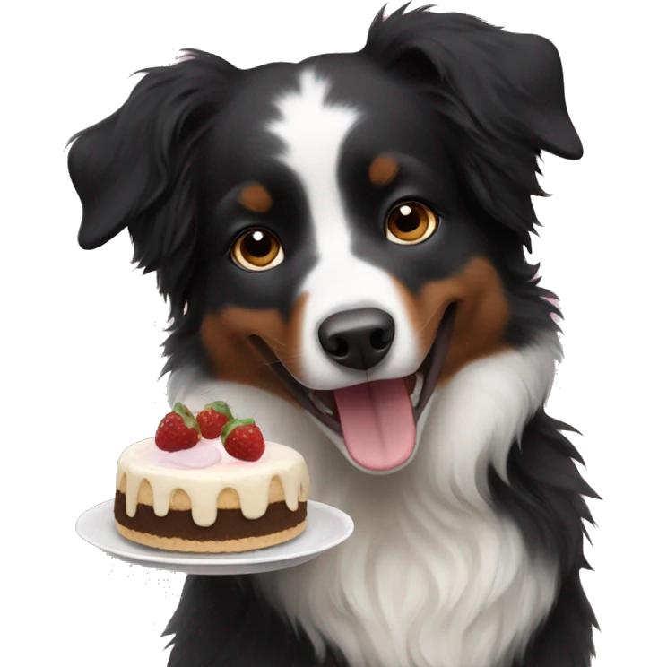 Small black australian shepherd dog eating dessert  emoji