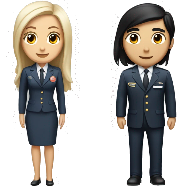 Flight attendant with long black hair and white skin with a pilot man with light tan skin and black hair emoji
