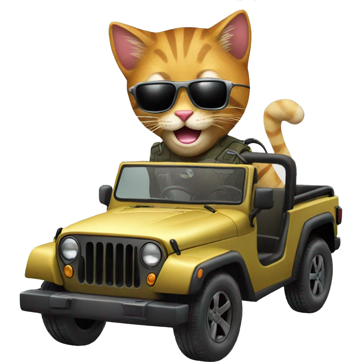 cool cat wearing sunglasses driving a giant jeep emoji