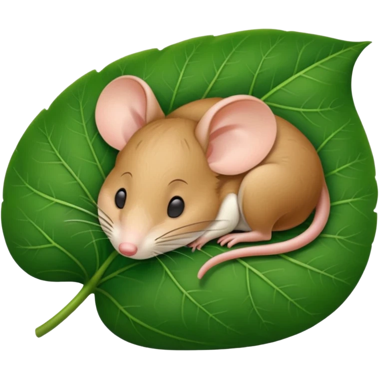 a mouse asleep on a leaf emoji