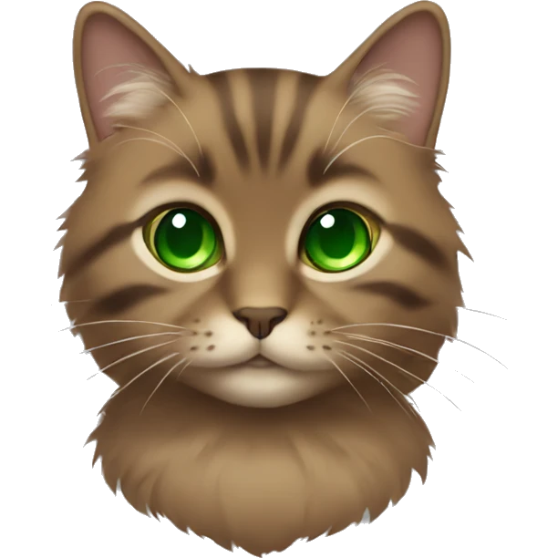 small brown fluffy cat with green eyes  emoji