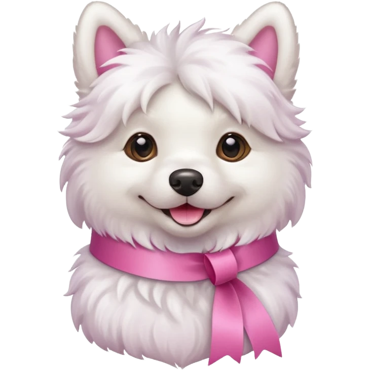 white dog with pink ribbon emoji