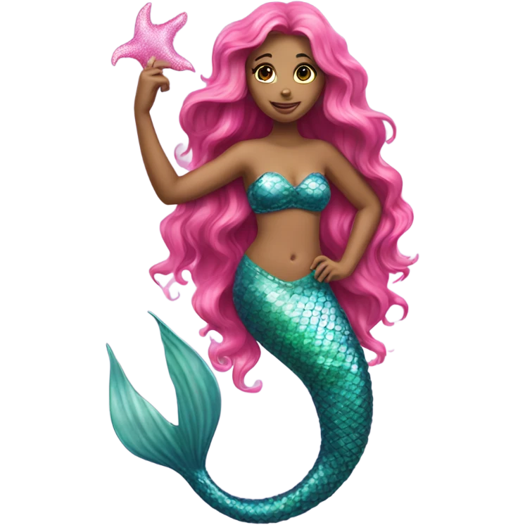 Realistic mermaid, with pink glittery tail  emoji