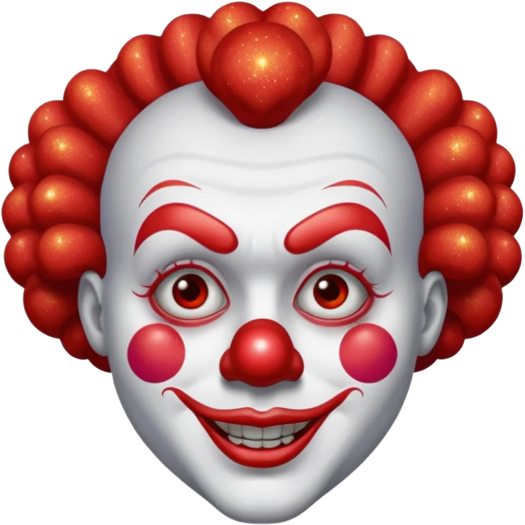 red glitter clown with the neutre facial expression emoji
