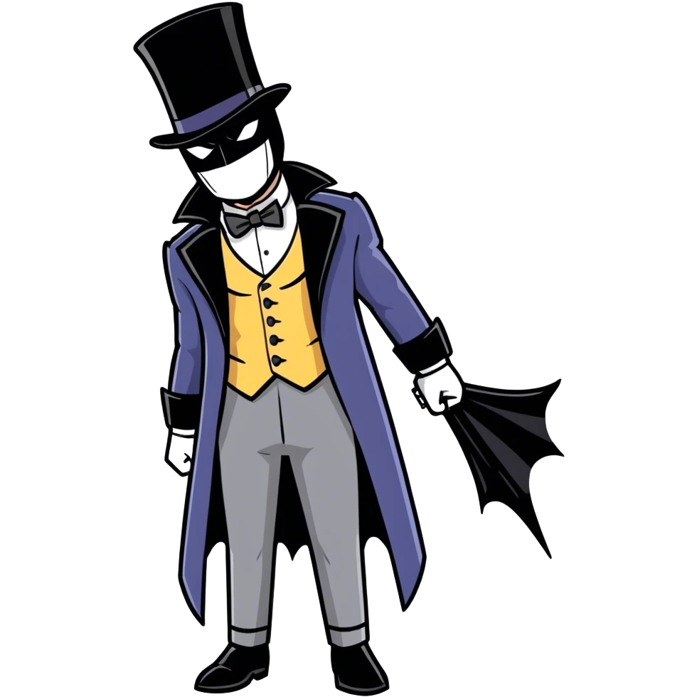 Batman with his black bat mask wearing Victorian era top hat and coat emoji