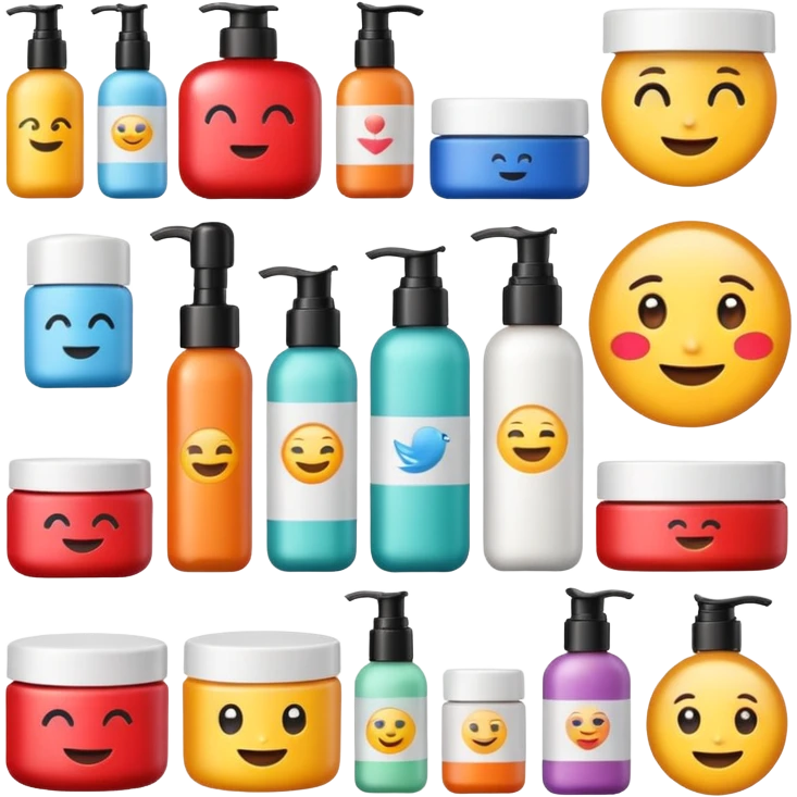 emoji of beauty products with brand labels emoji