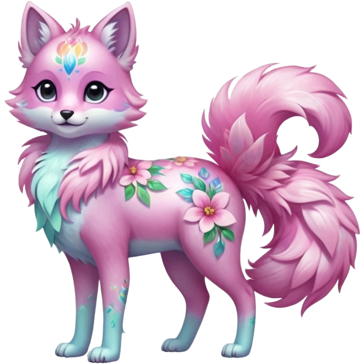 Multicolored sparkly shiny ethereal pastel iridescent light pale cute adorable pretty feminine elegant realistic floral exotic Falvie-Fionbri-fursona, full body emoji