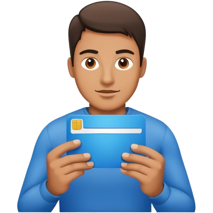 Mano sujetando una carta azul emoji