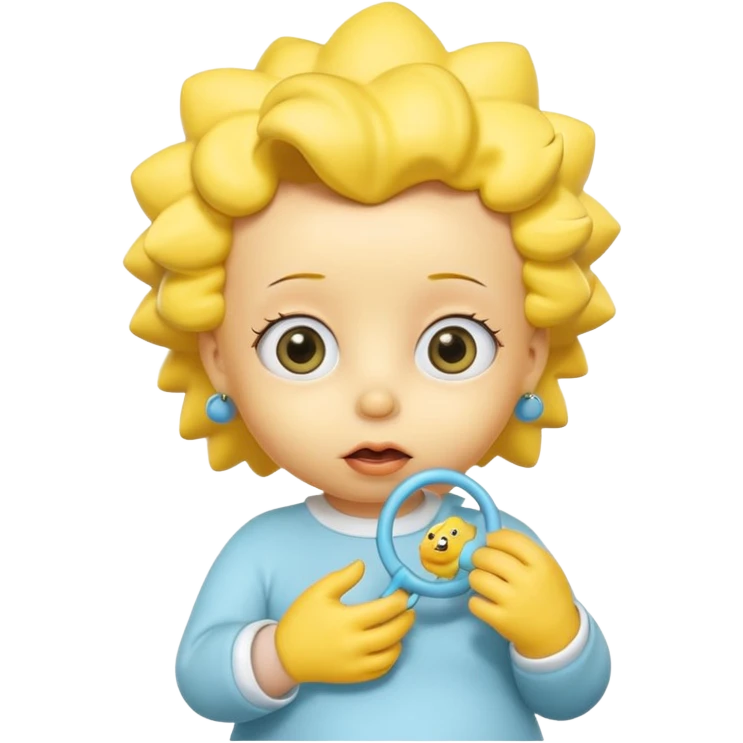 A 3D cartoon baby character fully yellow skin, styled like Maggie Simpson, with pacifier, big eyes, smooth shading, Memoji-style rendering, consistent with other yellow Simpsons characters. emoji