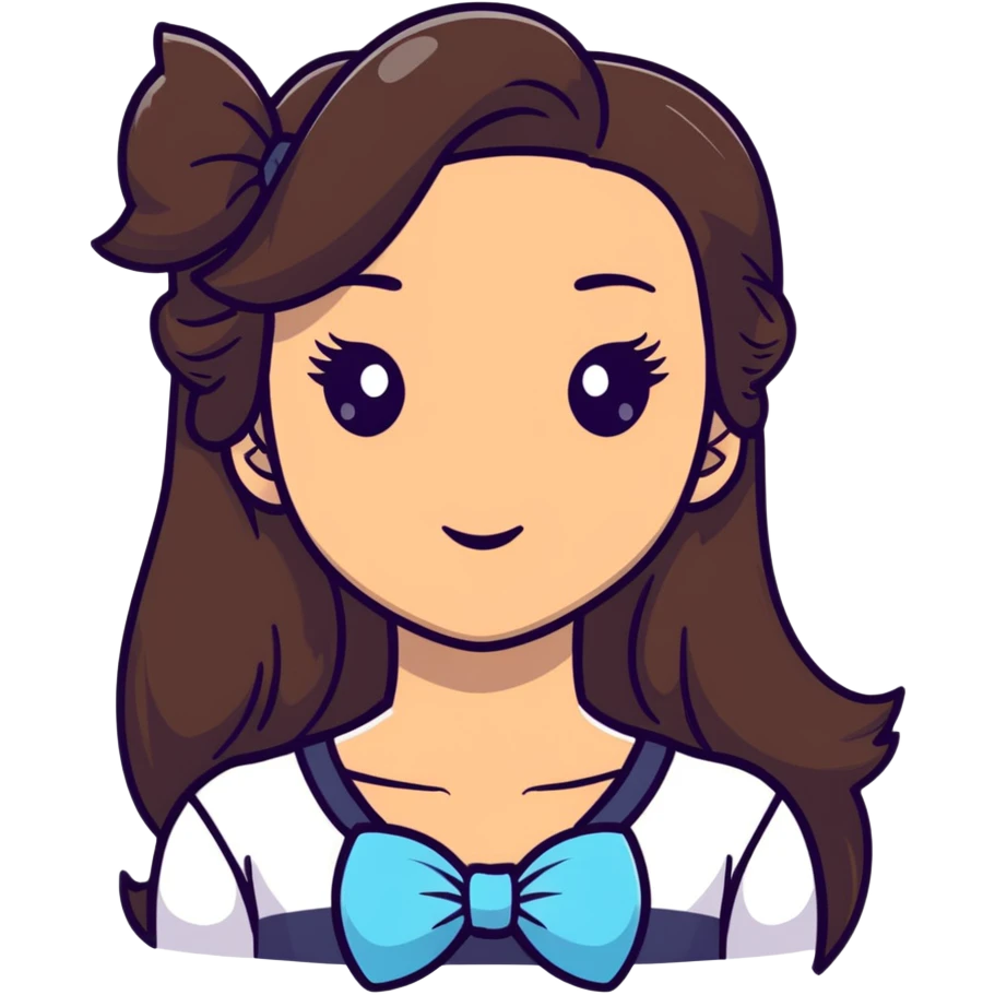 long hair brunette tan girl with bow with eyelashes emoji