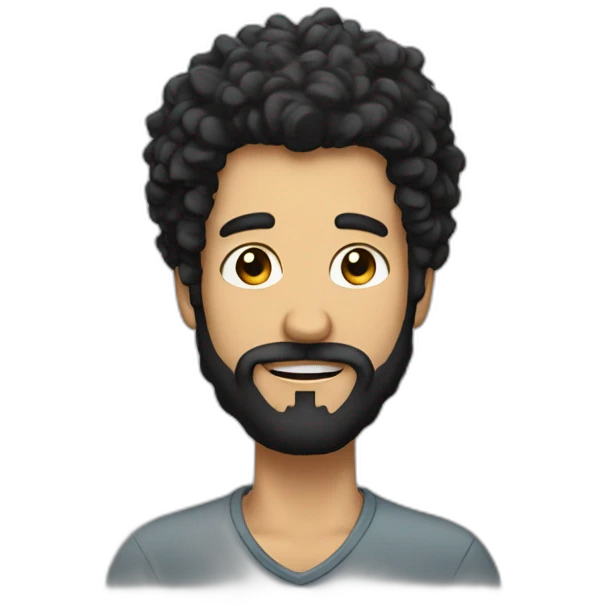 men with black curly hair and beard have a idea emoji