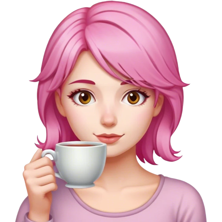 Pink haired woman drinking a cuppa tea  emoji