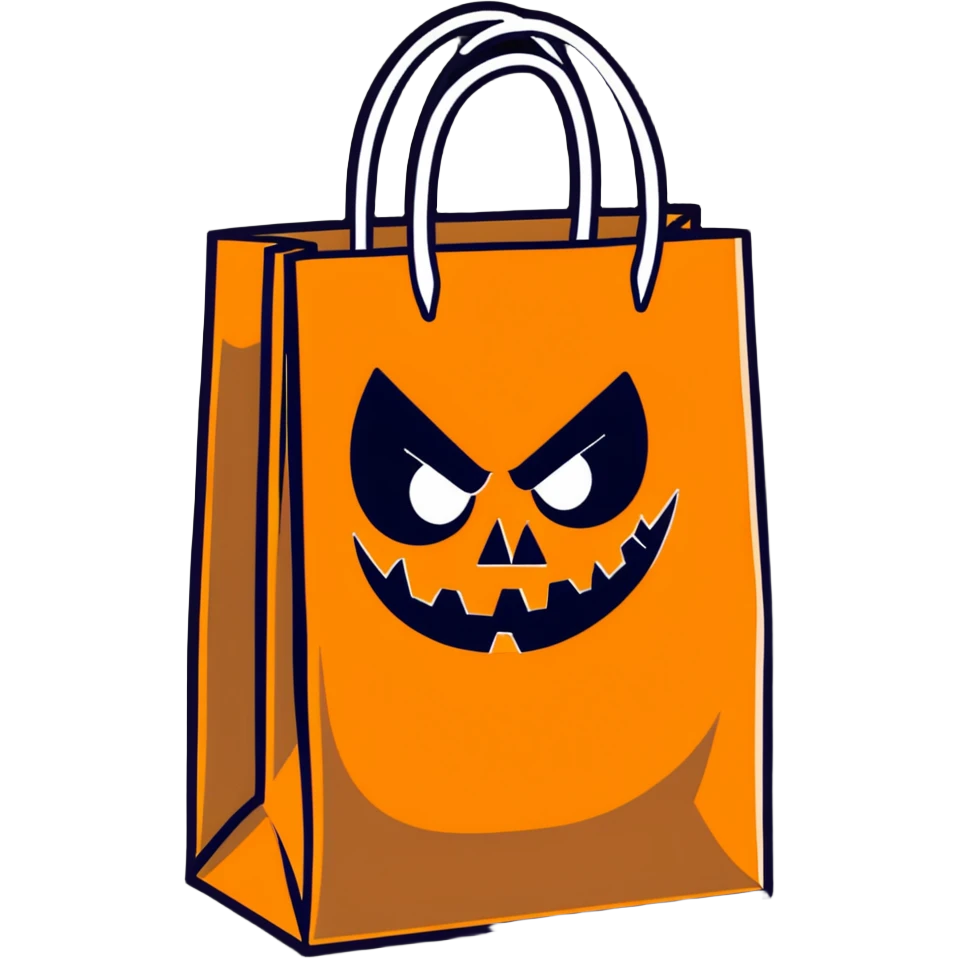 spooky paper bag with scary face and evil grin emoji