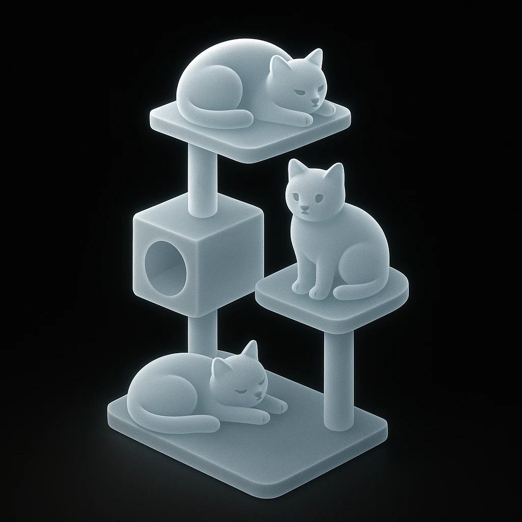 cats relaxing in a vertical playhouse emoji