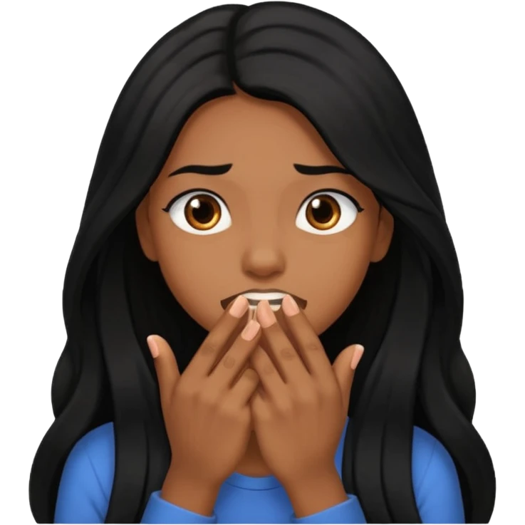 biting nails in flirtatious and shy way, brown skin, long black hair emoji