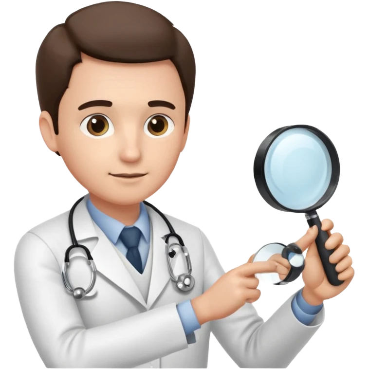 medico olhando a pele do braço de um paciente com uma lupa emoji