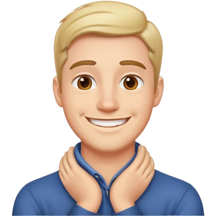 man with hands around neck and smiling emoji