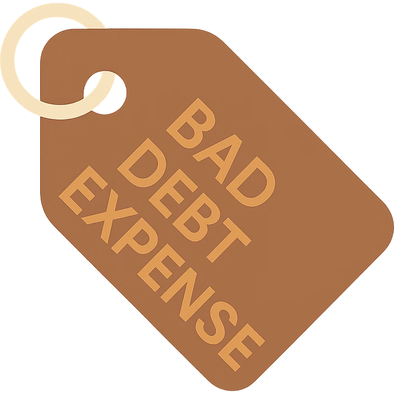 brown price tag icon with the text 'bad debt expense' emoji