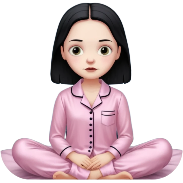 Full moon stunning Wednesday Addams in a Light pink silk pyjamas set emoji