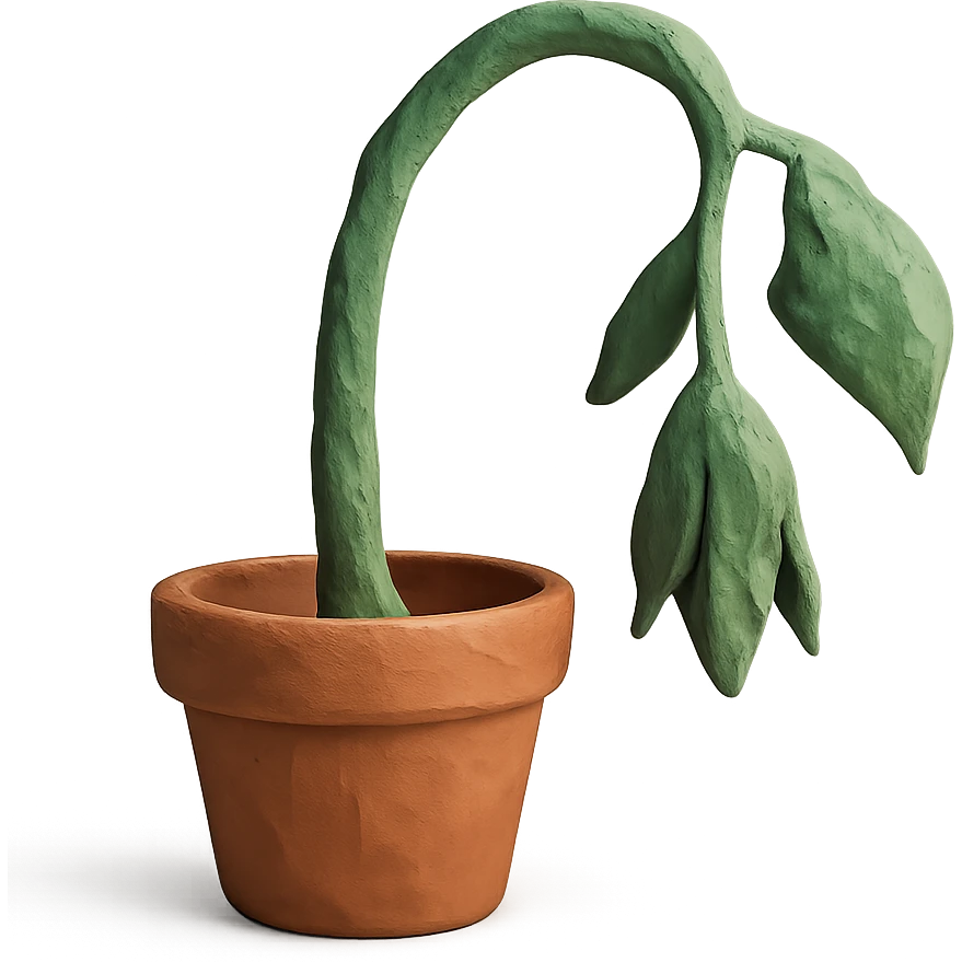 claymation style wilted plant emoji