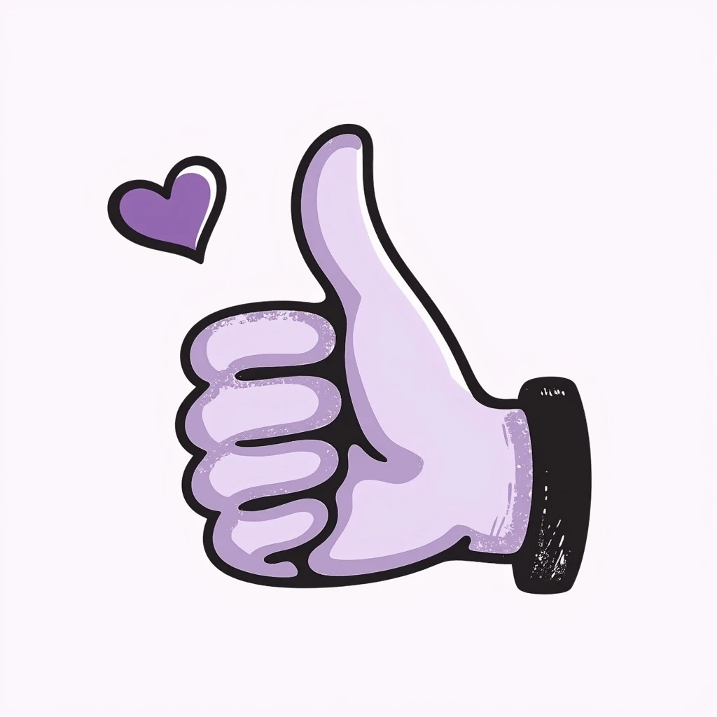 thumbs up emoji in chalk style, soft lilac color palette, rough doodle-like texture as if drawn with pastel chalk on a dark surface, aesthetic and emotional Telegram channel, subtle heart accent emoji