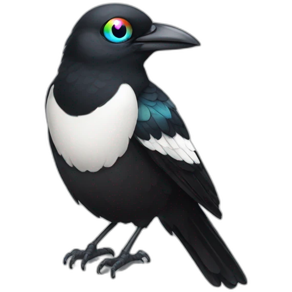 Magpie with rainbow eyes emoji