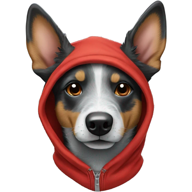 Blue heeler wearing a red hoodie emoji
