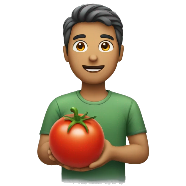 Man holding a tomato emoji