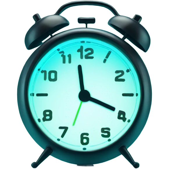 Alarm clock screen with glowing cyan numbers emoji