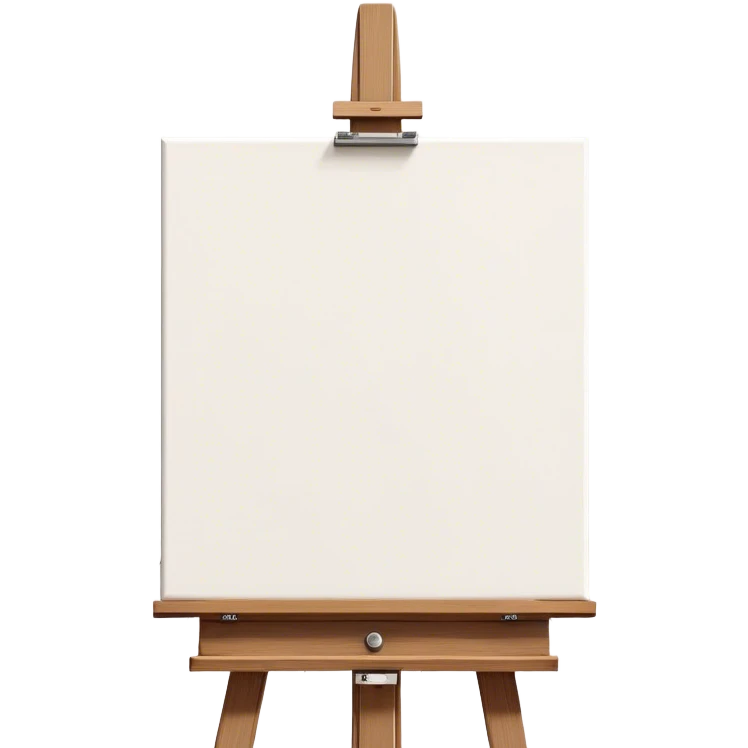 Cinematic Realistic image of a pristine canvas mounted on a sturdy wooden easel, with the canvas’ smooth surface and the easel’s detailed grain rendered in soft natural light, evoking a quiet moment of creative anticipation emoji