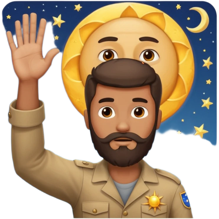 joshua bible chracter bearded man raising his hand stopping the sun & moon to continue the war emoji