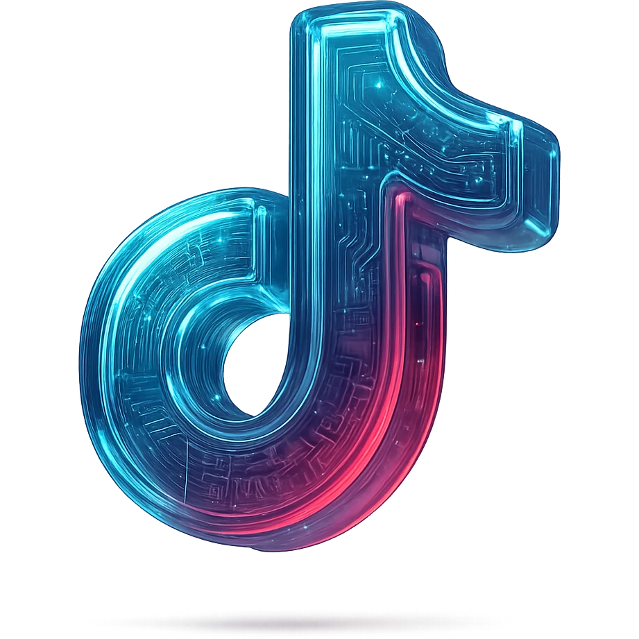 Modern TikTok logo with circuit board patterns and glossy finish, transparent background emoji