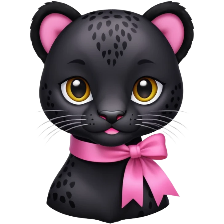cute panther with a pink ribbon tied around its neck emoji