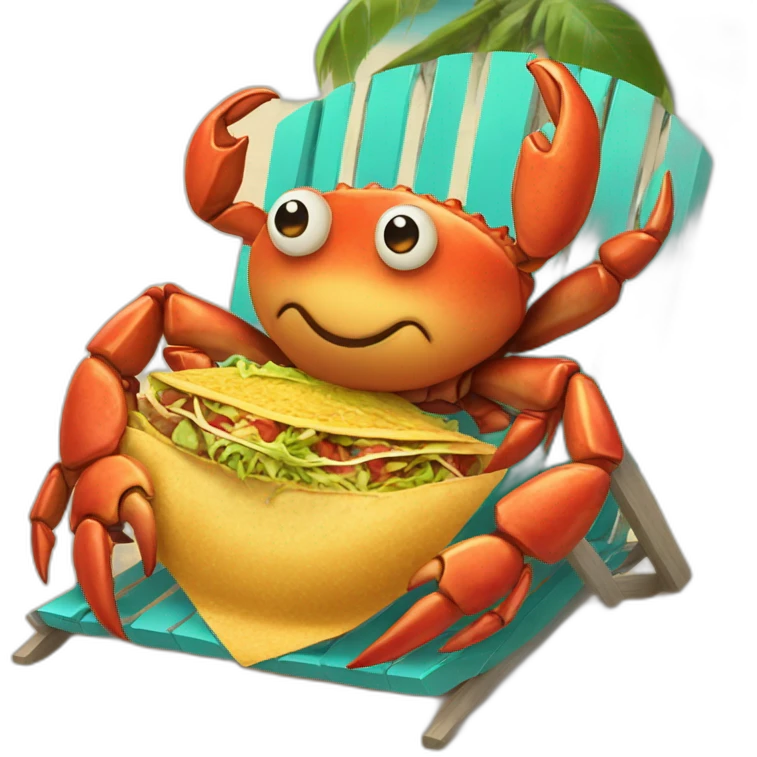 huge crab snuggling with his huge taco in a beach chair emoji